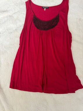 Cable & Gauge Deep Red Scoop Tank with Black Beaded Yoke